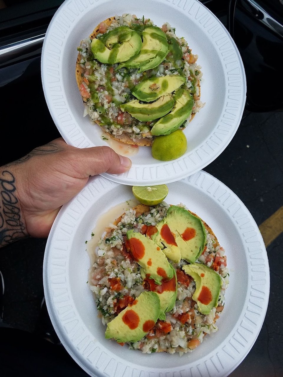 Menu-style spread of ceviche and aguachile.